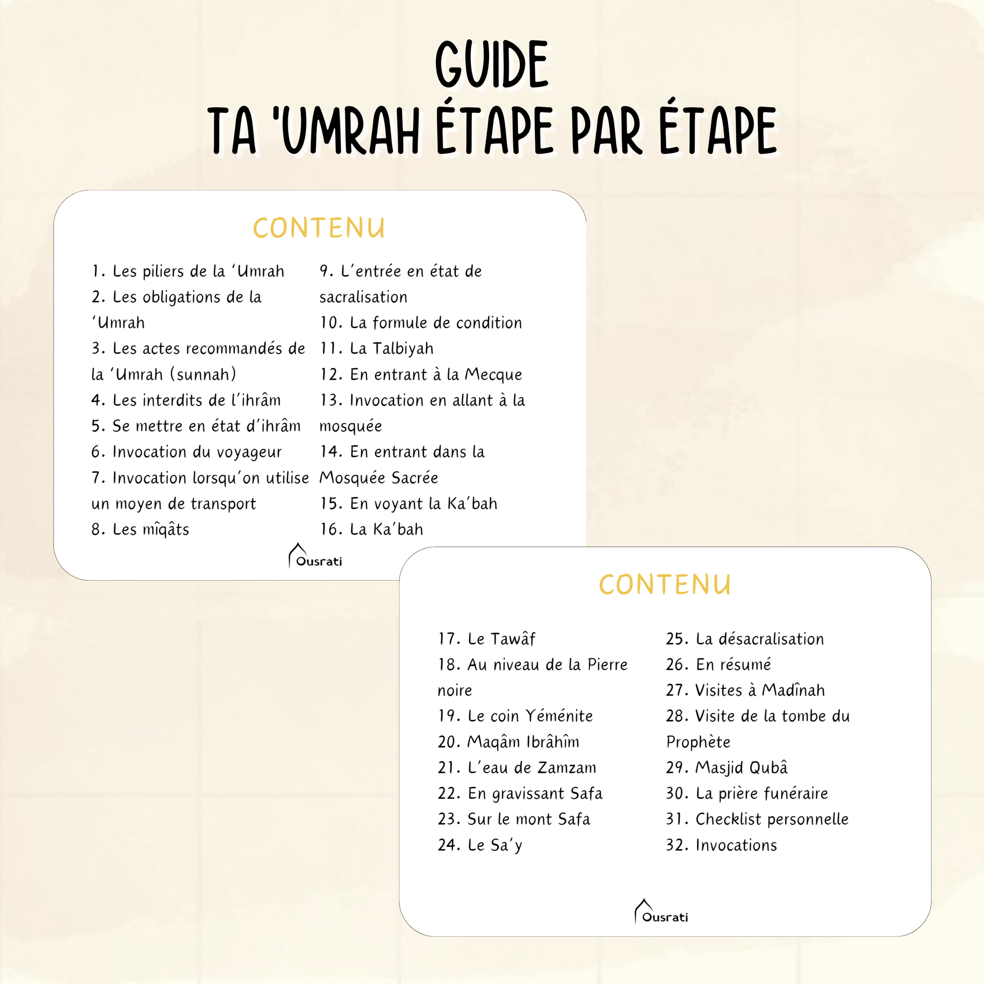 Guide Omra complet, invocations pour la Omra, étapes du pèlerinage, conseils pour la omra, dua en arabe et français, guide Omra avec duas, code couleur pratique, guide de voyage islamique, checklist Omra, guide pratique pour pèlerins, guide bilingue Omra arabe-français, conseils religieux, étapes du tawaf et sa’i, rituels Omra, invocations essentielles, guide visuel islamique, guide de la Omra facile à comprendre, papeterie musulmane, omra pas chère, rites omra, guide omra avec invocations